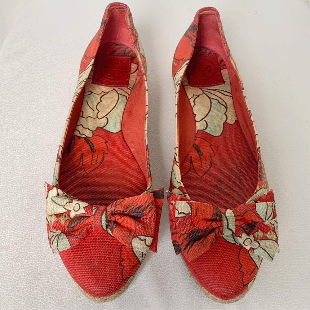 Tory Burch | Red Floral Bow Detail Espadrilles | 9
